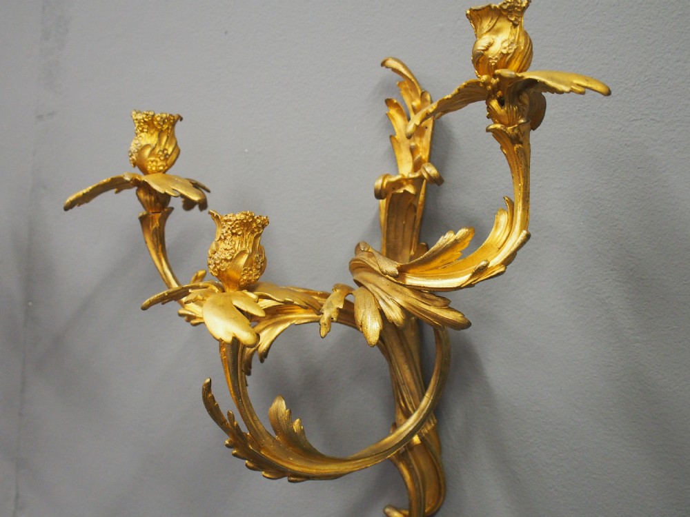 Pair of Louis XV Style Cast Brass and Gilded Sconces View VII