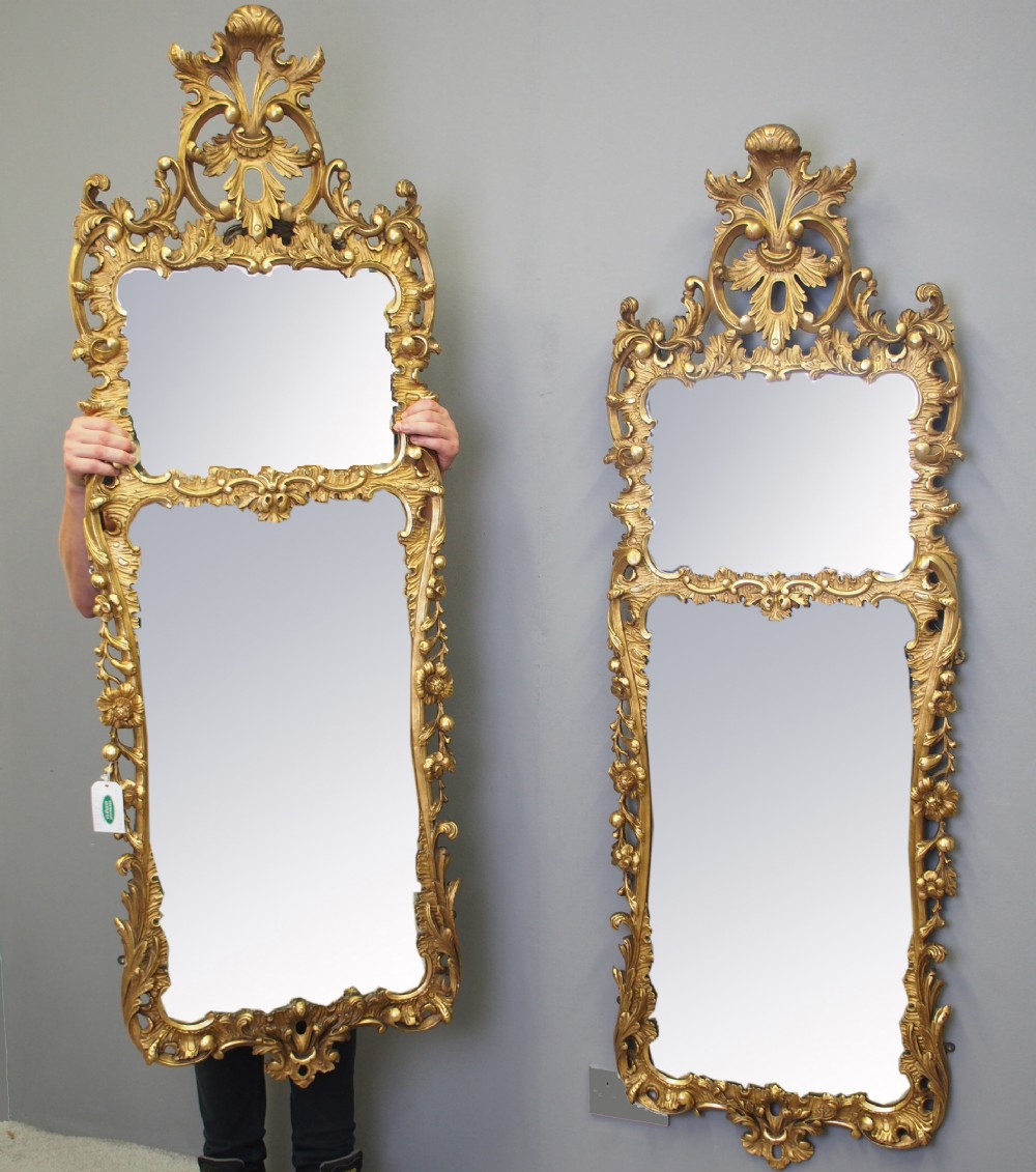 Pair of Large Carved Giltwood Wall Mirrors 