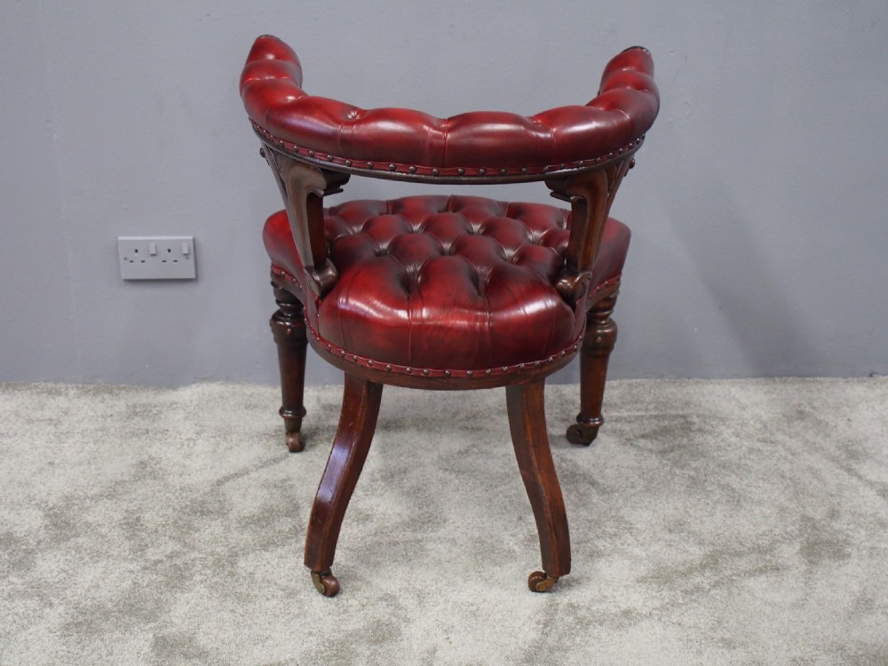 Oak and Burgundy Leather Horseshoe Captains Chair View XII