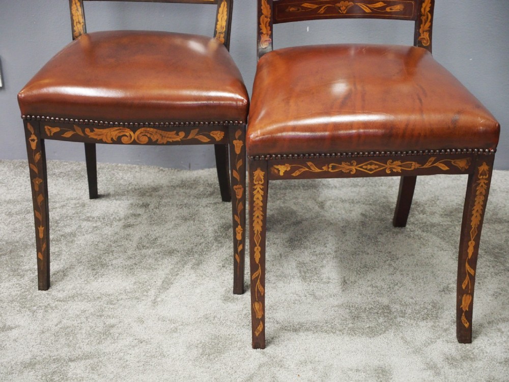 Two Dutch Marquetry Inlaid Mahogany Side Chairs View XI