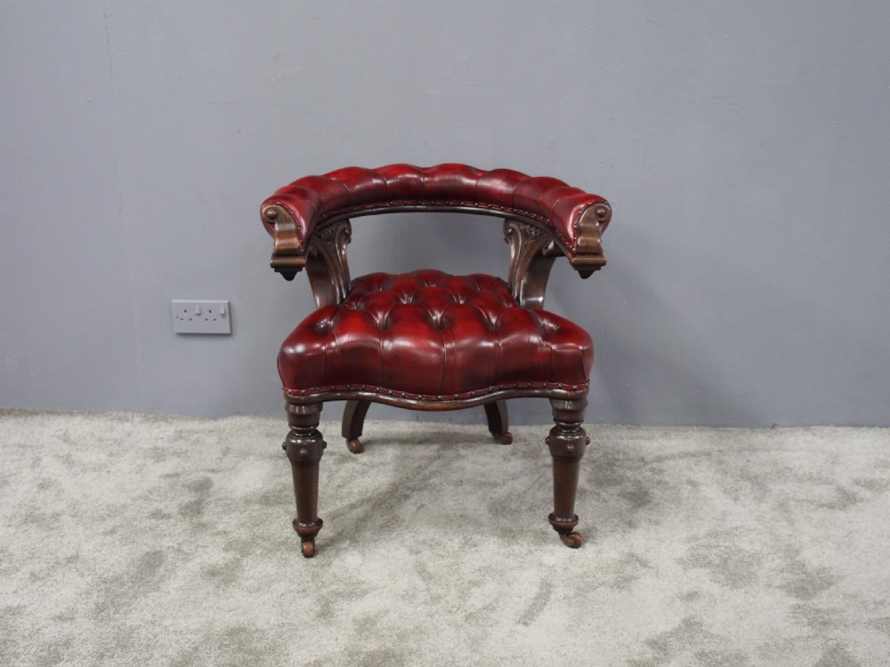 Large Oak Captains Chair in Red Leather View II