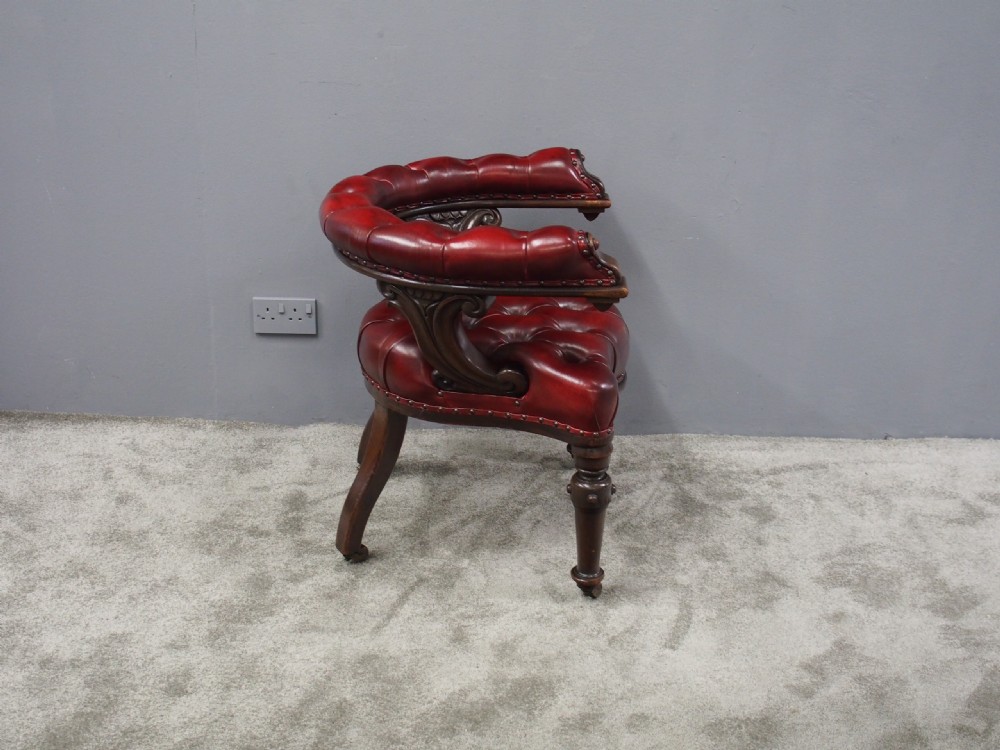 Large Oak Captains Chair in Red Leather View IV