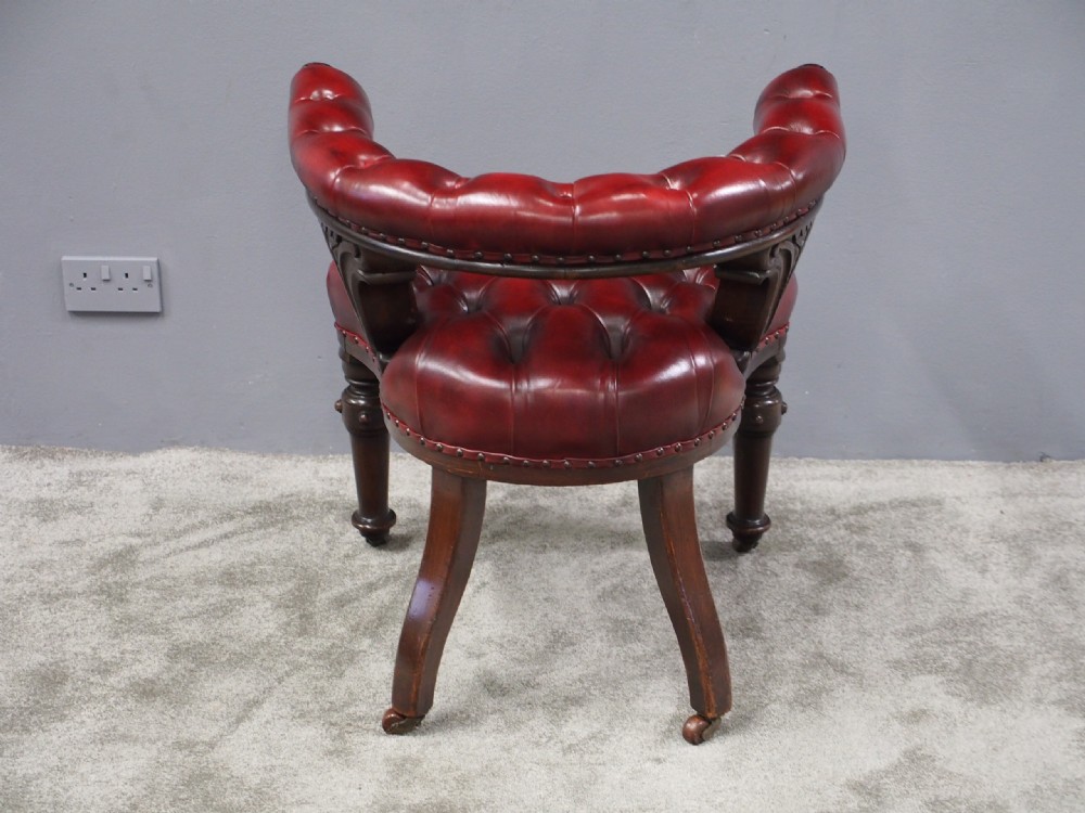 Large Oak Captains Chair in Red Leather View V