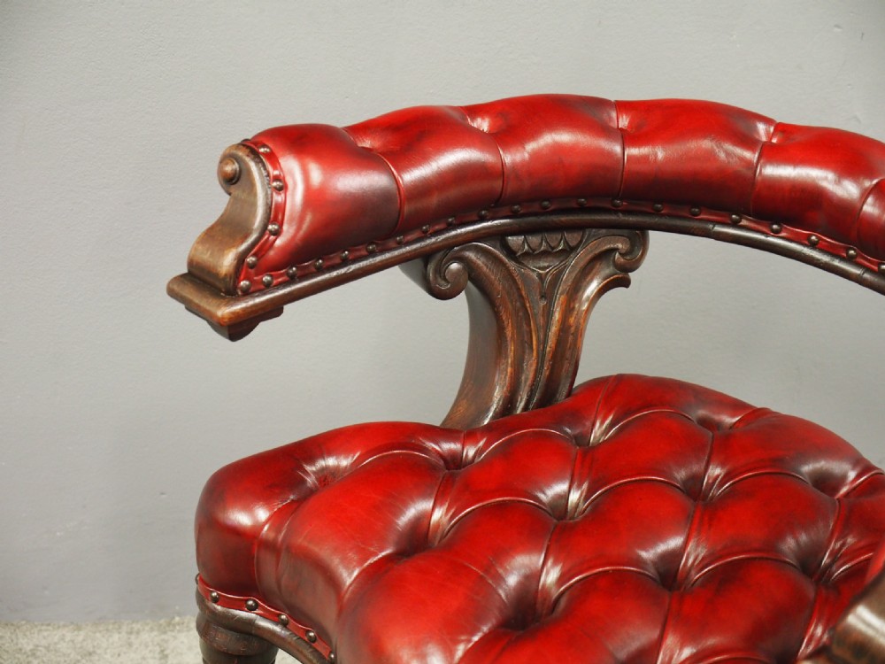 Large Oak Captains Chair in Red Leather View VI