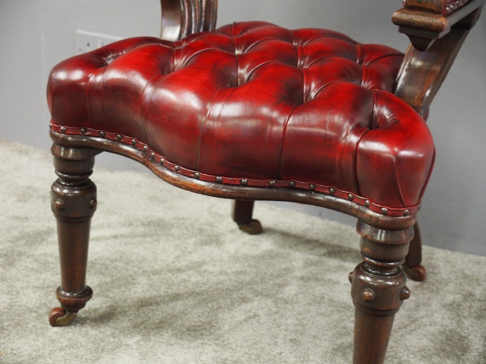 Large Oak Captains Chair in Red Leather View VIII