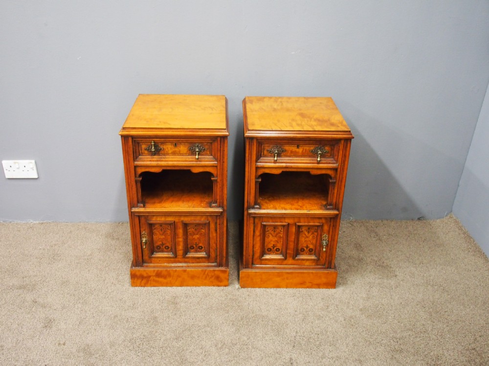 Pair of Satinwood and Inlaid Bedside Cabinets View II