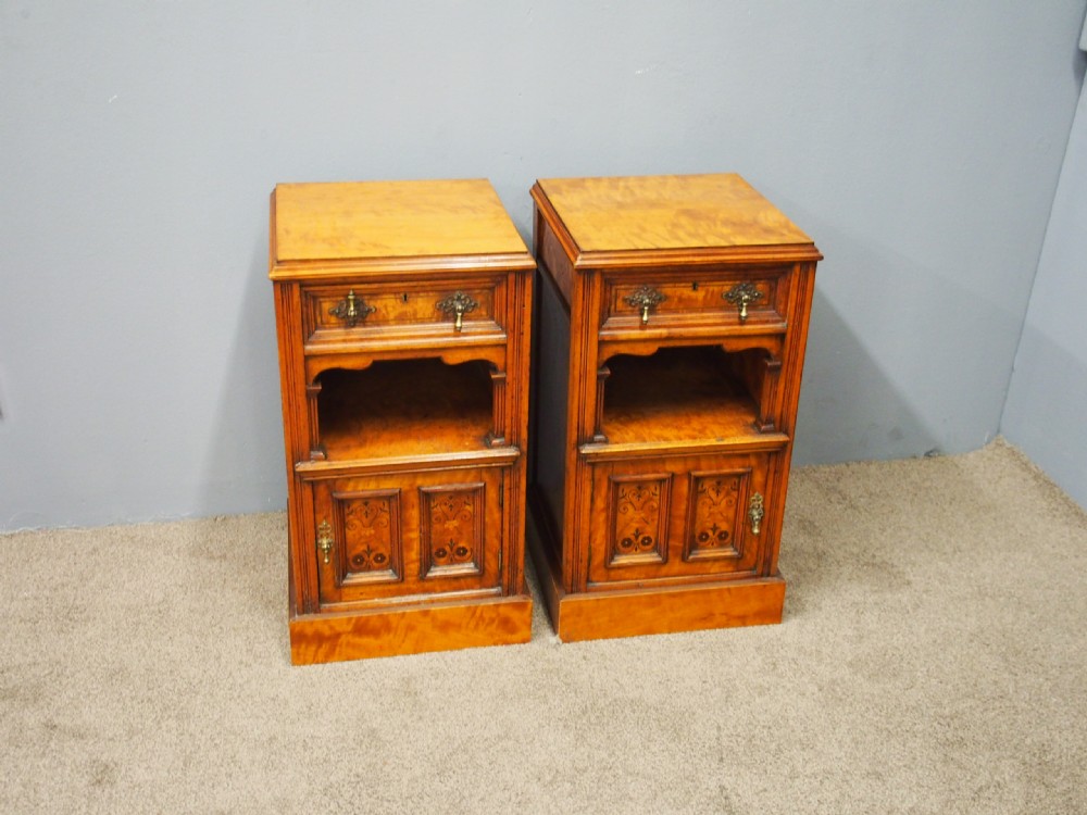 Pair of Satinwood and Inlaid Bedside Cabinets View III