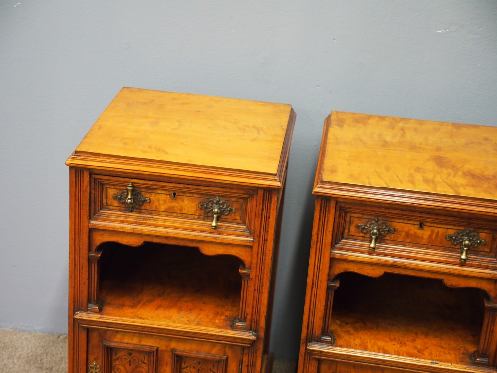 Pair of Satinwood and Inlaid Bedside Cabinets View IV