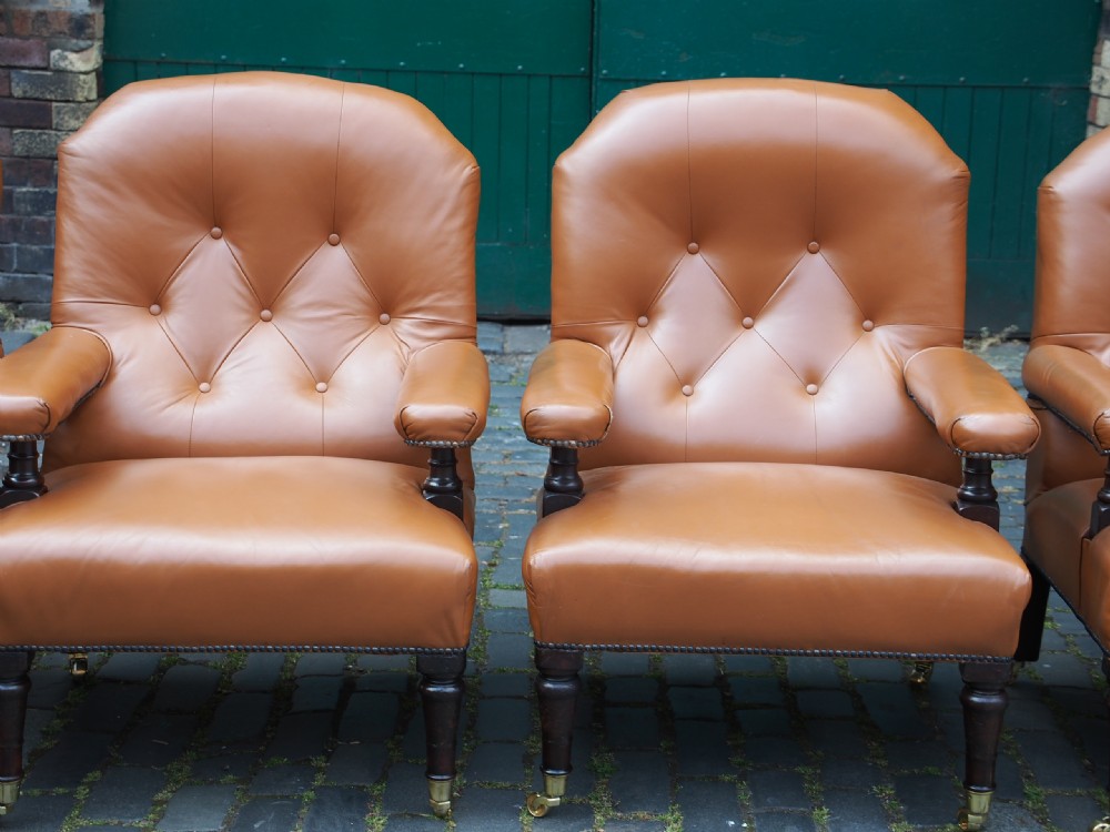 Set of 4 Mahogany and Tan Leather Library Chairs View IX