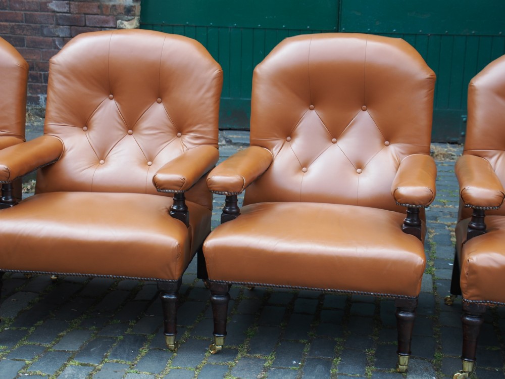 Set of 4 Mahogany and Tan Leather Library Chairs View X