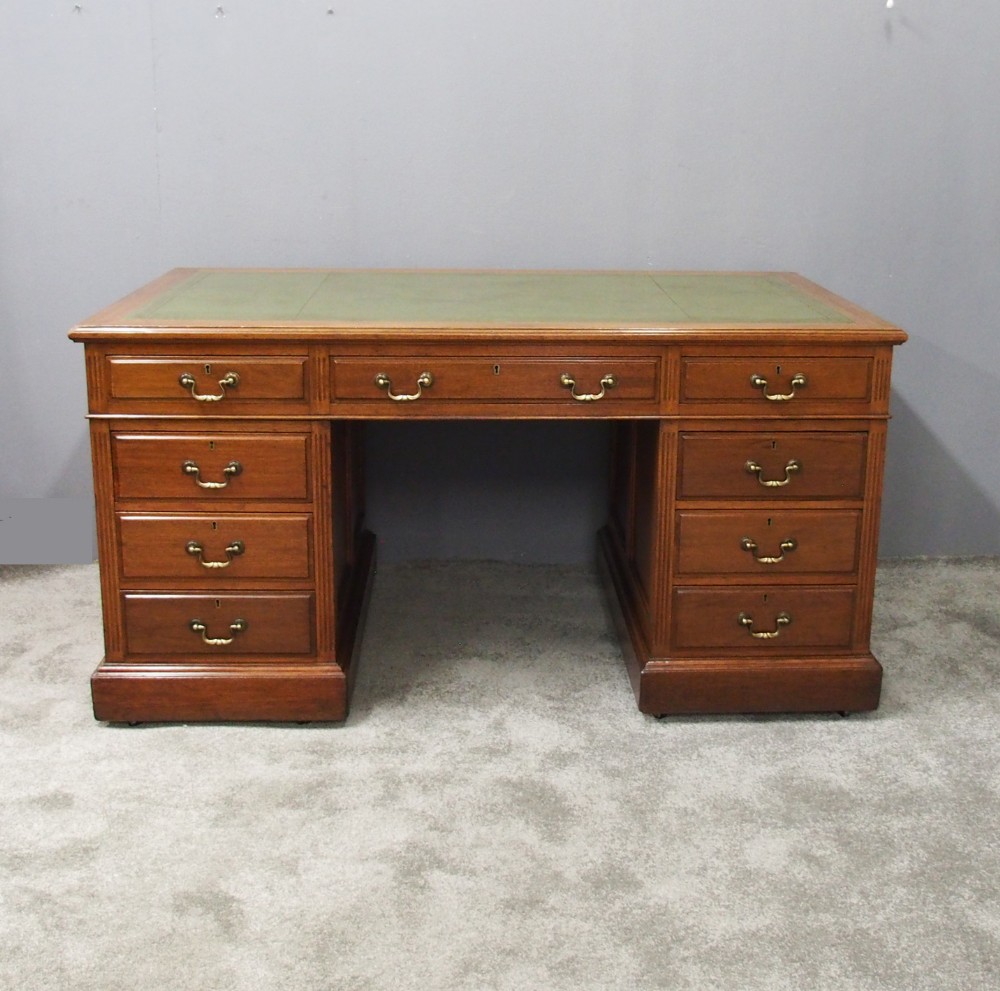 Large Edwardian Walnut Pedestal Desk