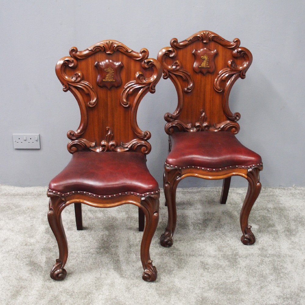 Pair of George IV Carved Mahogany Hall Chairs