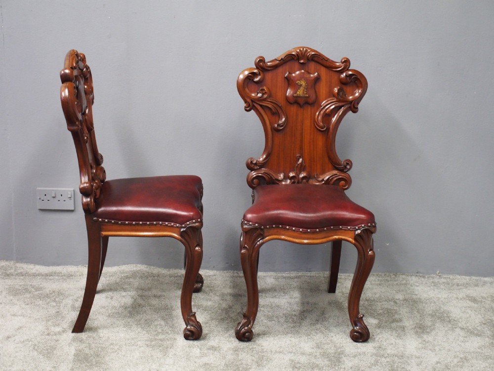 Pair of George IV Carved Mahogany Hall Chairs View II