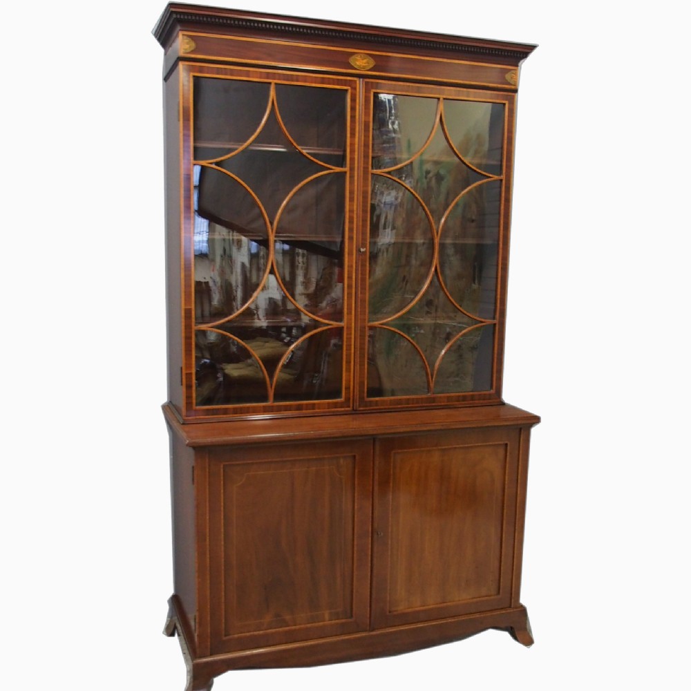 George III Inlaid Mahogany Cabinet Bookcase