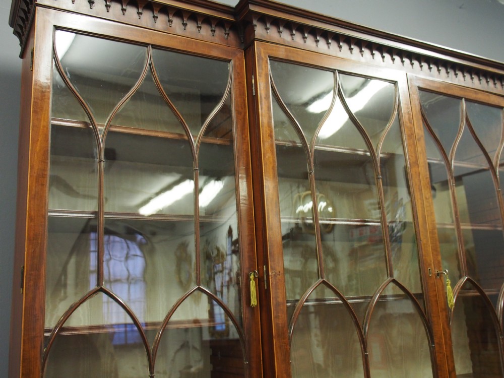George III Mahogany and Inlaid 4 Door Breakfront Bookcase View VII