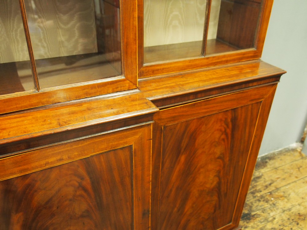 George III Mahogany and Inlaid 4 Door Breakfront Bookcase View X