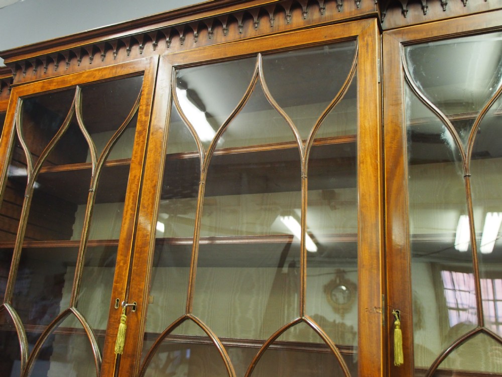 George III Mahogany and Inlaid 4 Door Breakfront Bookcase View XX