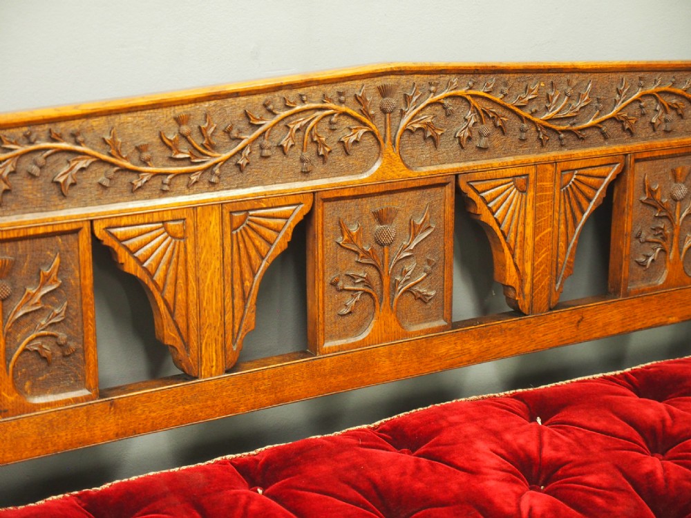 Pair of Scottish Oak Hall Benches from Skibo Castle View III