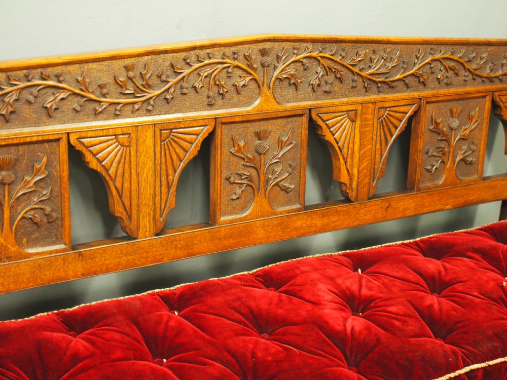Pair of Scottish Oak Hall Benches from Skibo Castle View IV
