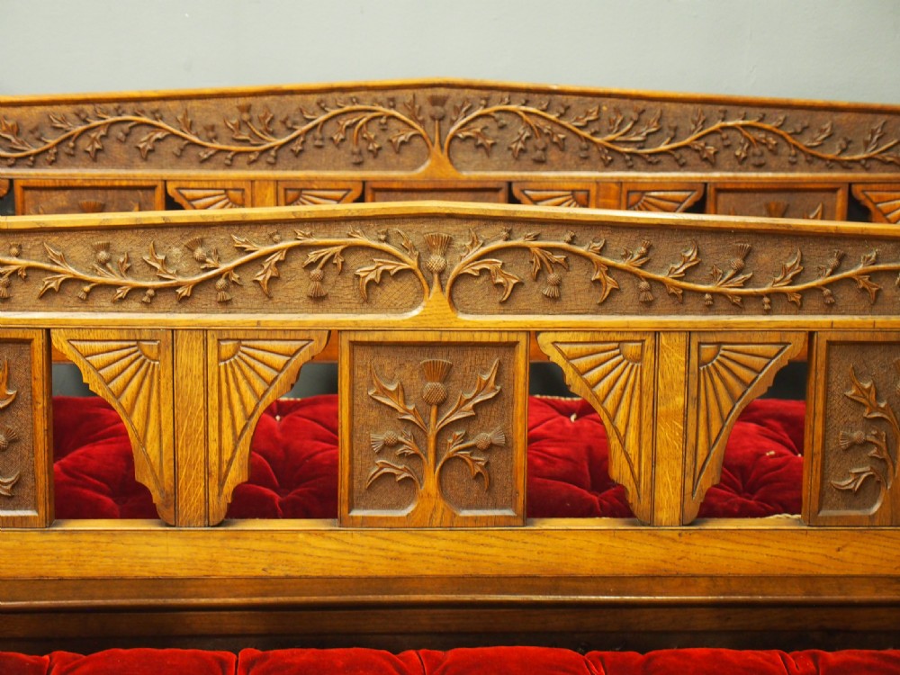 Pair of Scottish Oak Hall Benches from Skibo Castle View VII
