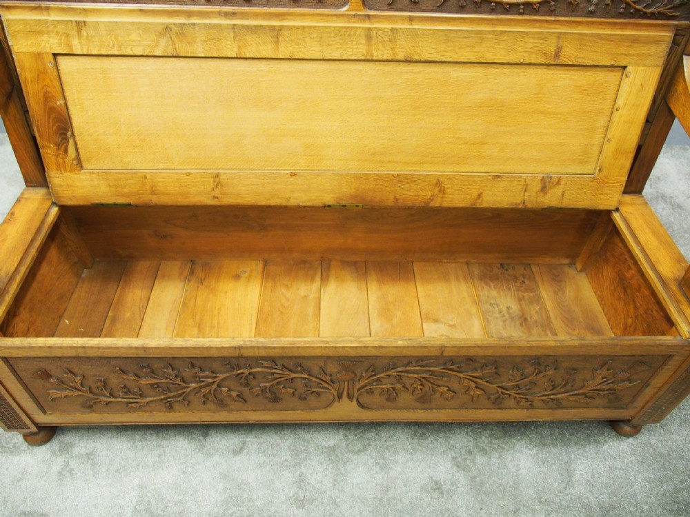 Pair of Scottish Oak Hall Benches from Skibo Castle View IX