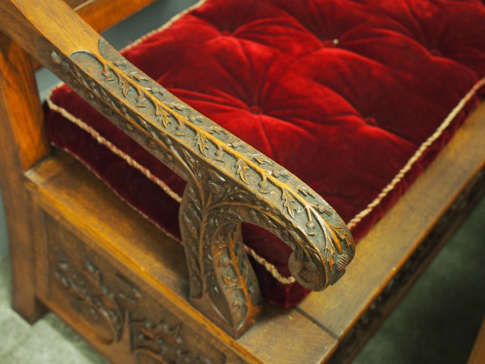 Pair of Scottish Oak Hall Benches from Skibo Castle View XIII