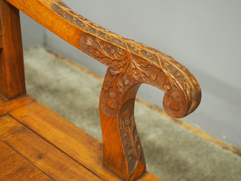Pair of Scottish Oak Hall Benches from Skibo Castle View XV