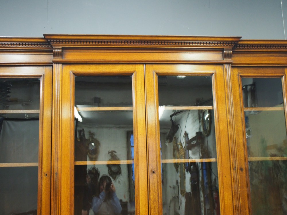 Victorian Oak 4 Door Breakfront Bookcase View IV