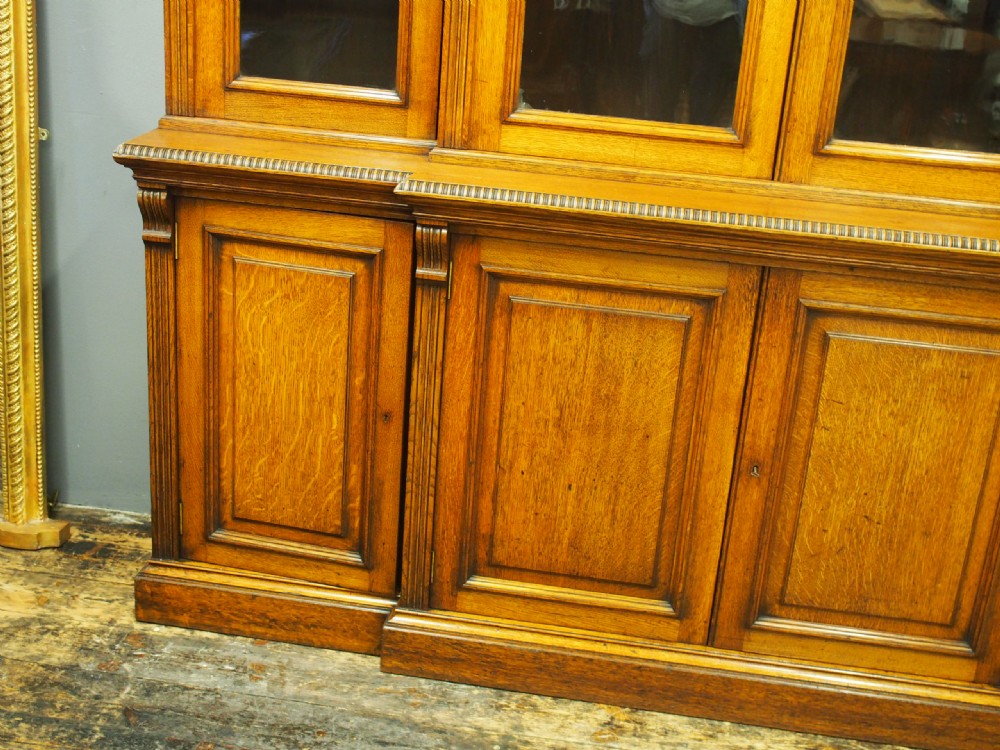 Victorian Oak 4 Door Breakfront Bookcase View V