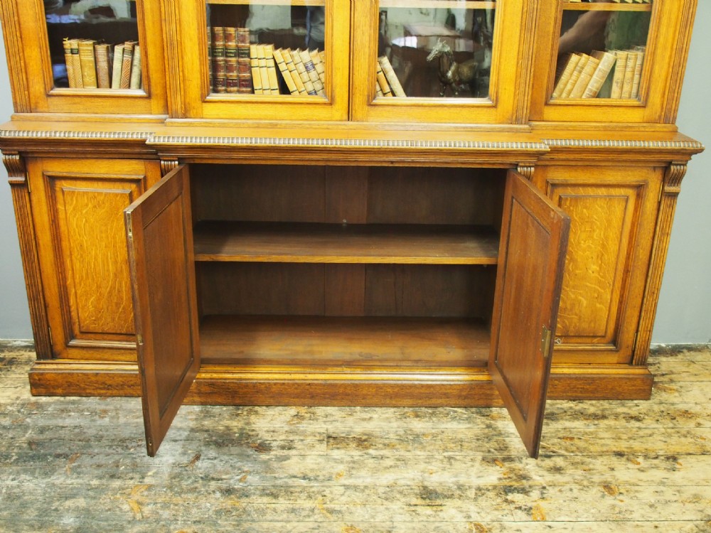 Victorian Oak 4 Door Breakfront Bookcase View XVII
