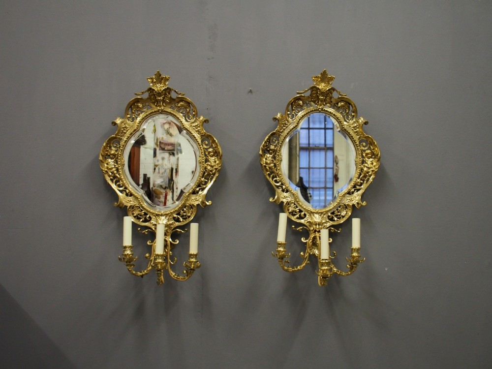 Pair of Victorian Cast Brass Mirror Sconces View II