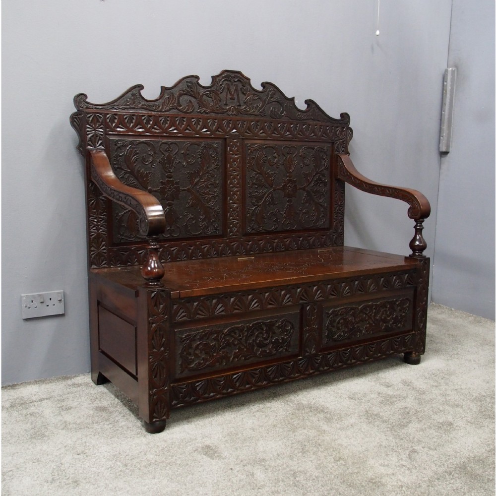 Victorian Carved Walnut Hall Bench