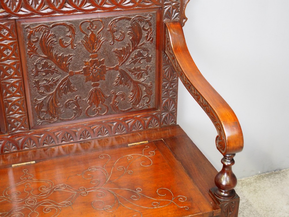 Victorian Carved Walnut Hall Bench View IV