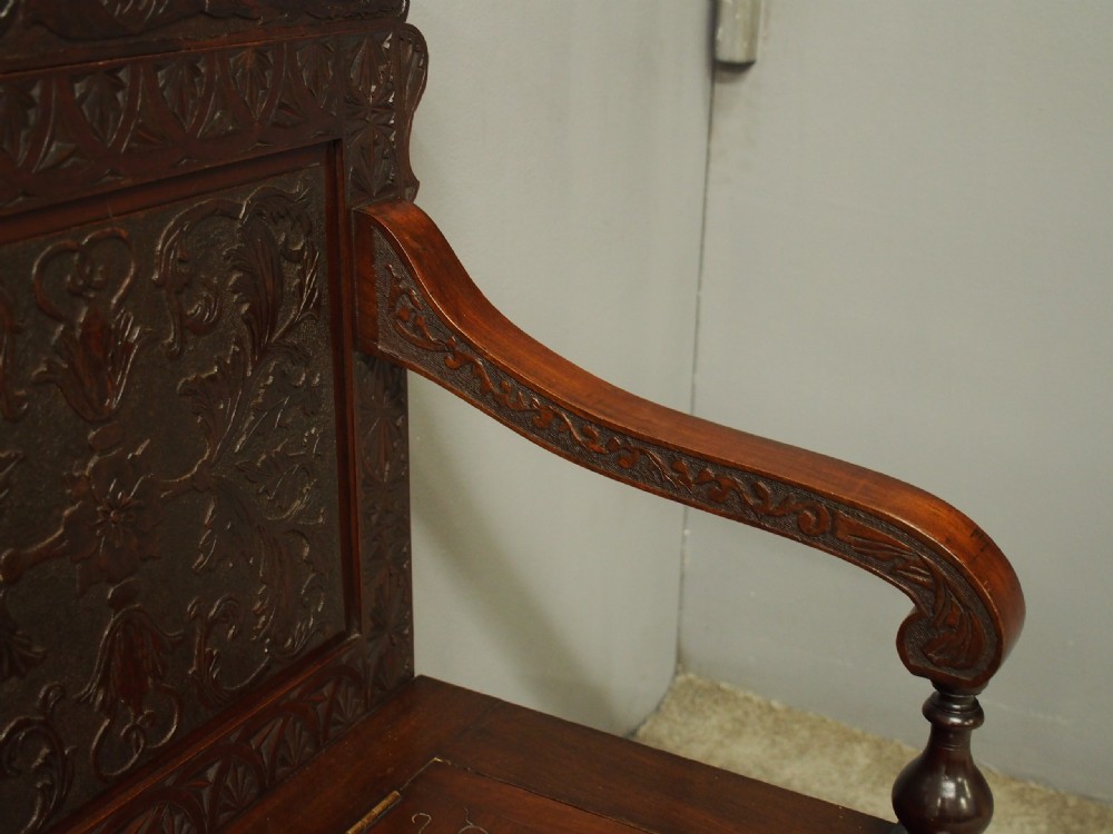 Victorian Carved Walnut Hall Bench View V
