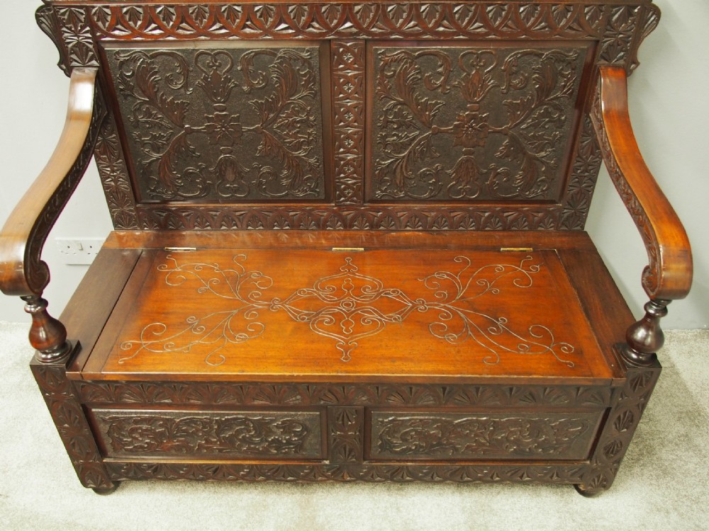 Victorian Carved Walnut Hall Bench View VII