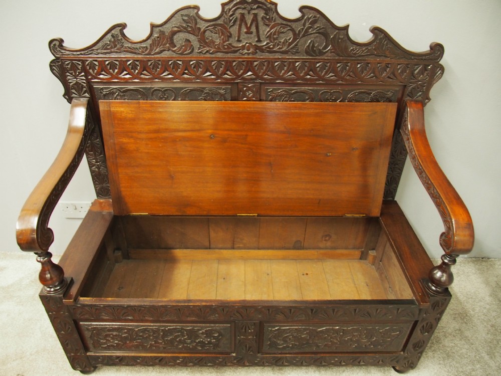 Victorian Carved Walnut Hall Bench View VIII