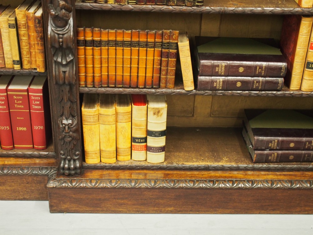 Flemish Carved Oak Breakfront Open Bookcase View VI