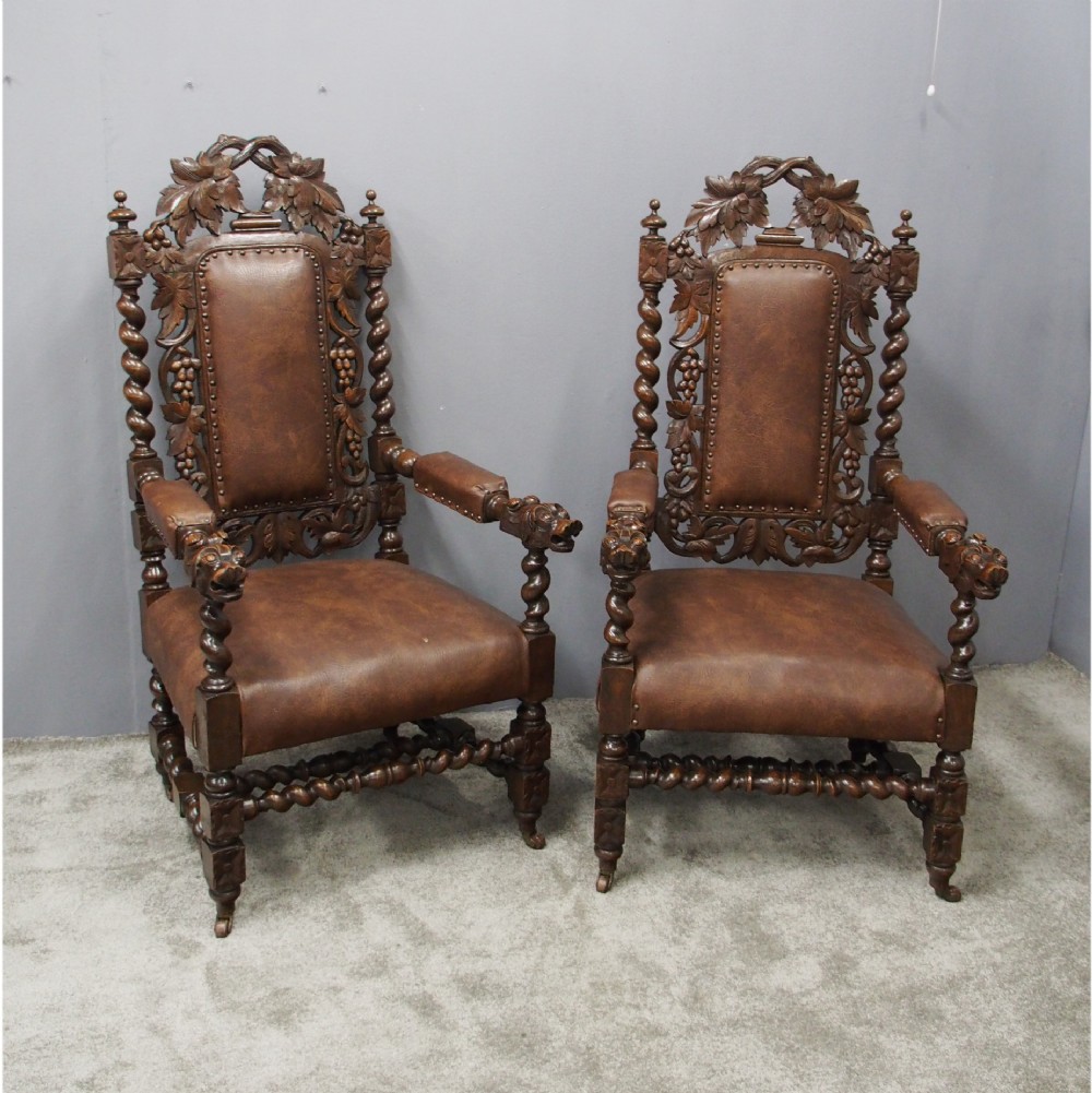 Pair of Jacobean Style Oak Chairs
