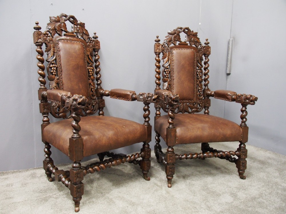 Pair of Jacobean Style Oak Chairs View IV