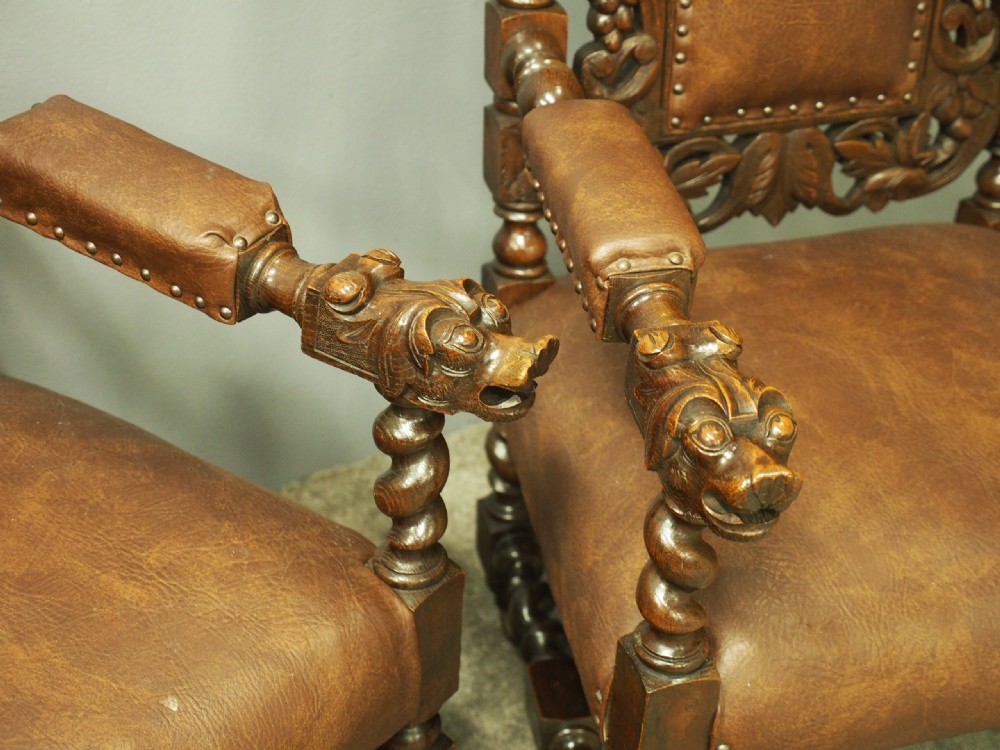 Pair of Jacobean Style Oak Chairs View V