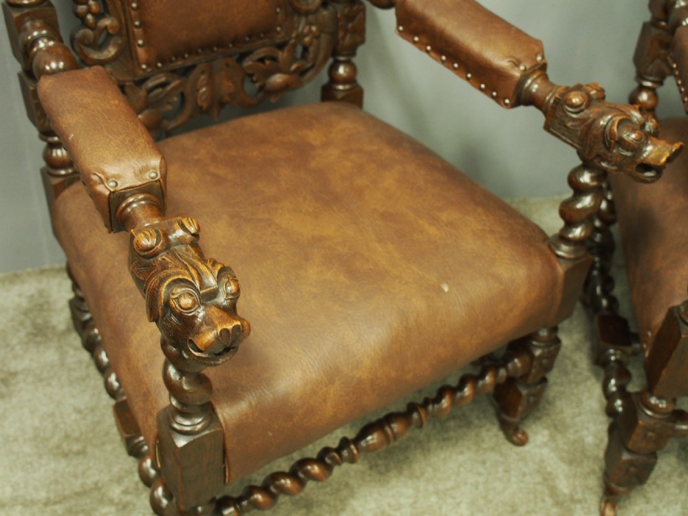 Pair of Jacobean Style Oak Chairs View X