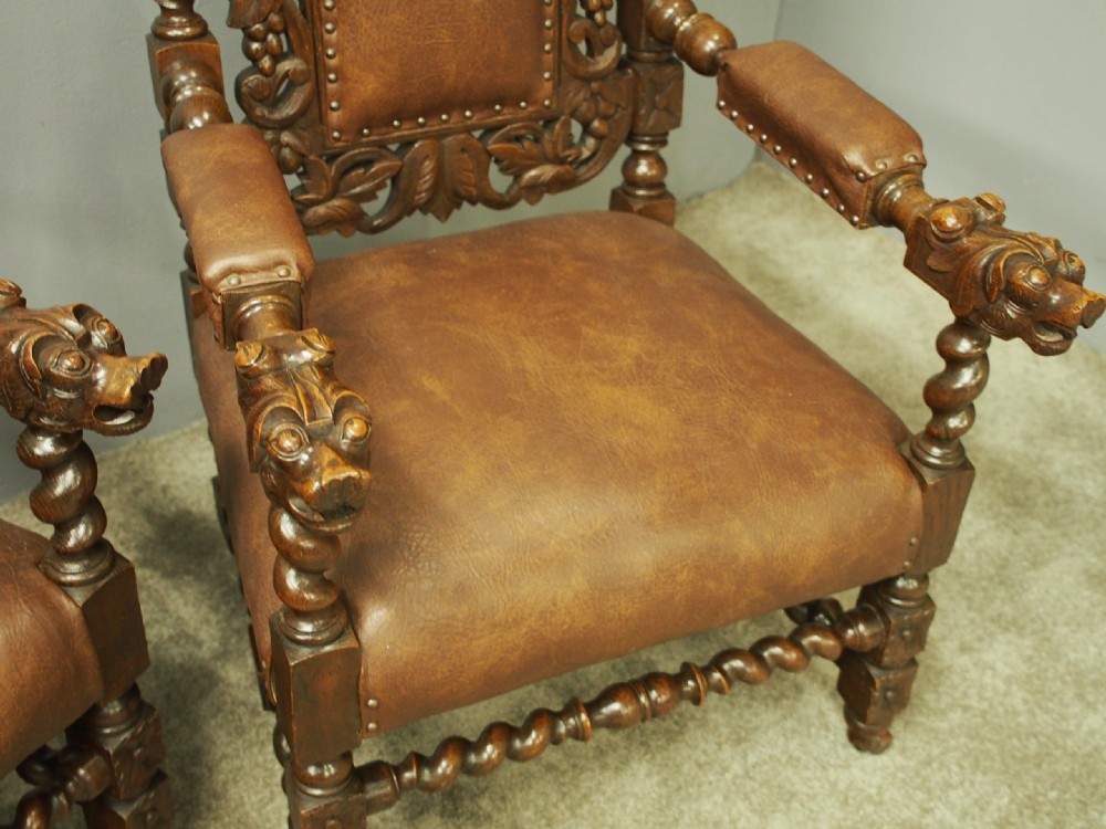 Pair of Jacobean Style Oak Chairs View XI