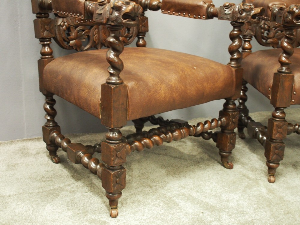 Pair of Jacobean Style Oak Chairs View XII