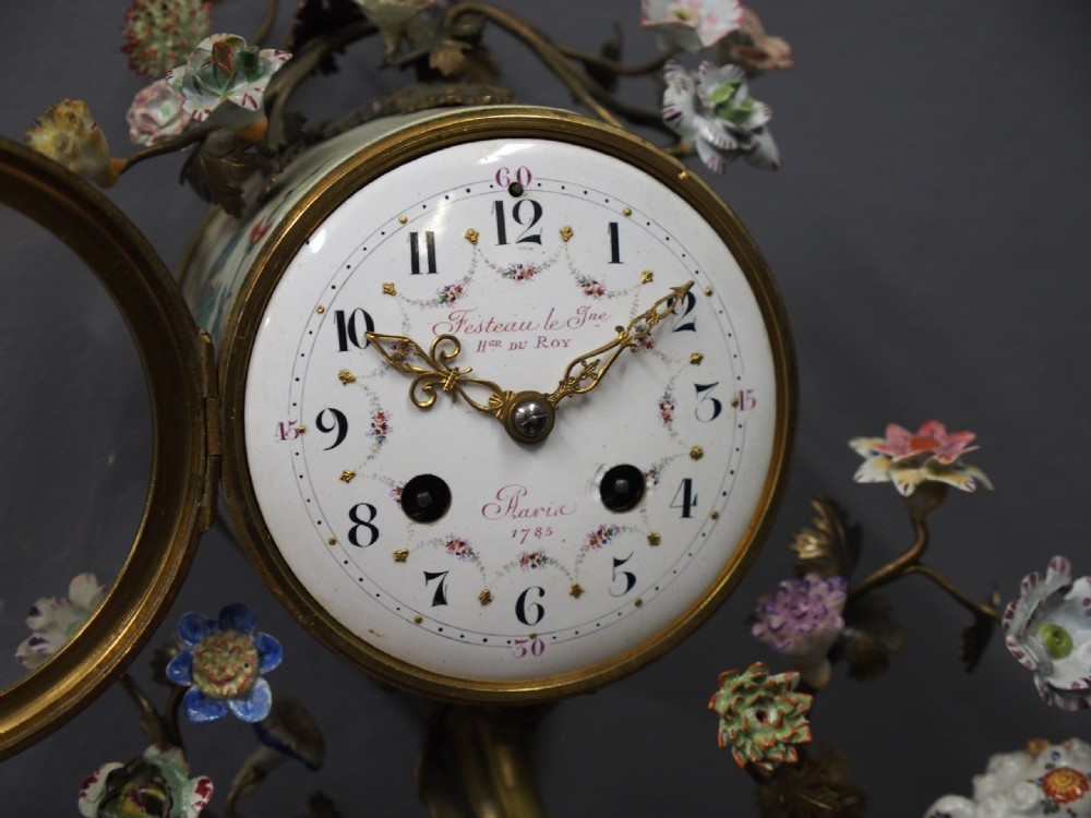 French Chinoiserie Brass and Porcelain Mantel Clock View II