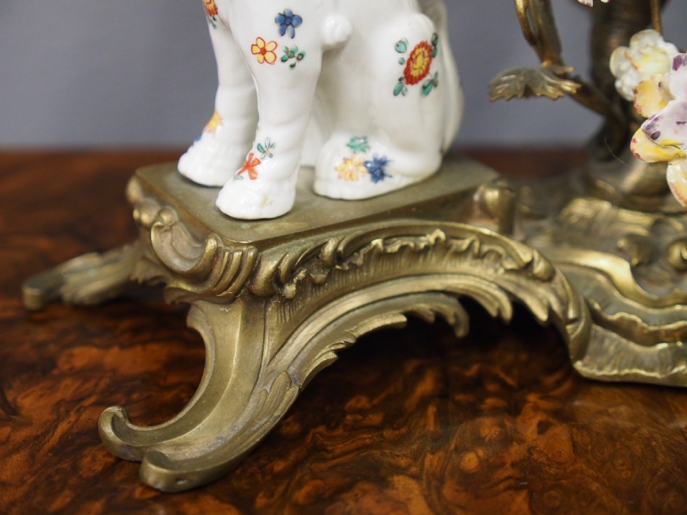 French Chinoiserie Brass and Porcelain Mantel Clock View X