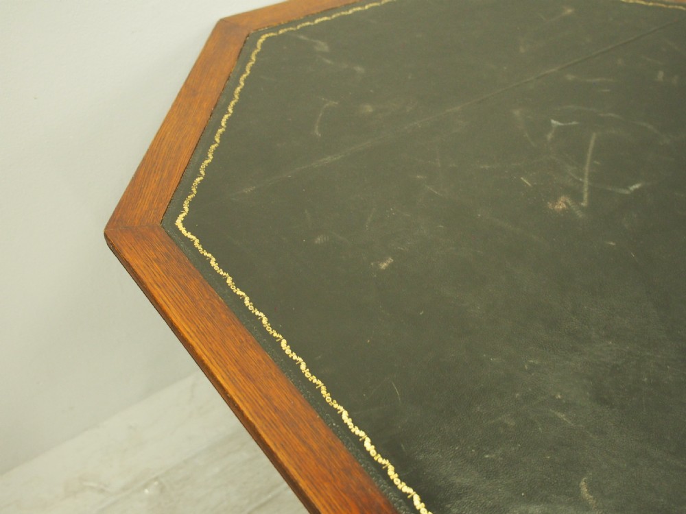 Oak Leather Top Octagonal Table View V