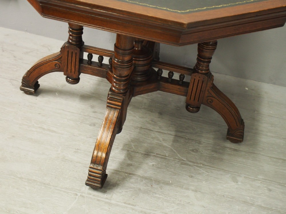 Oak Leather Top Octagonal Table View VIII