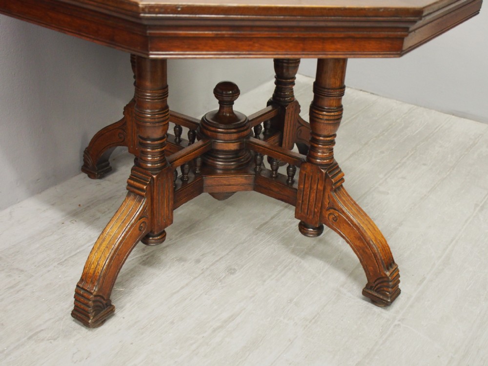 Oak Leather Top Octagonal Table View IX
