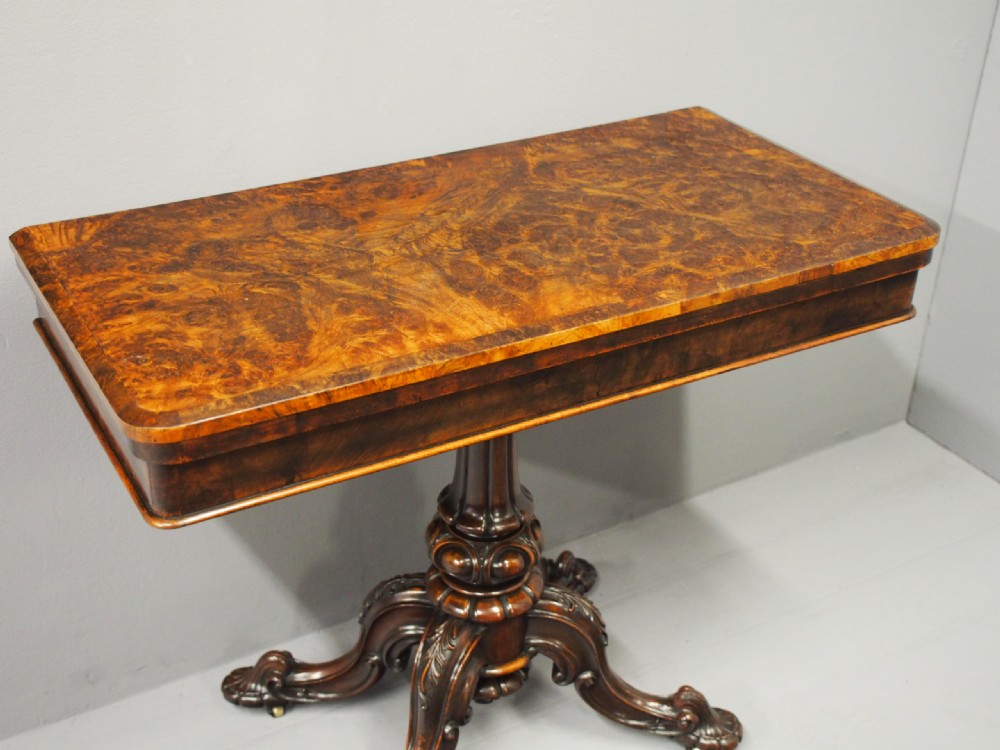 Mid Victorian Burr Walnut Foldover Card Table View III