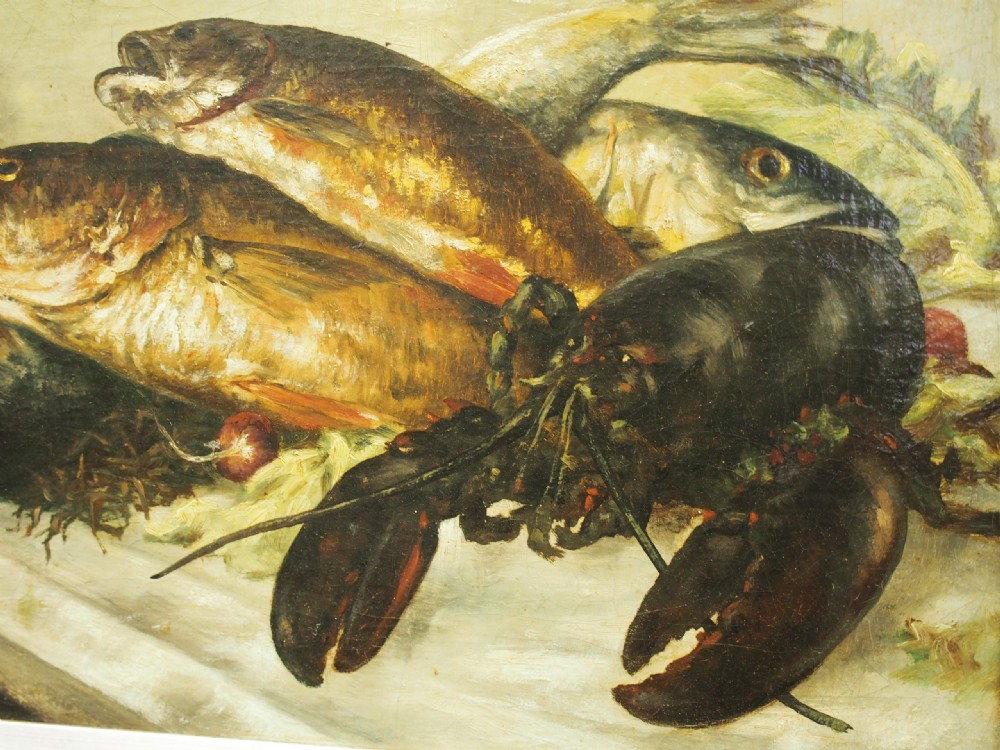 Dutch Oil Painting of Fish and Lobster by W. Voorendt View V